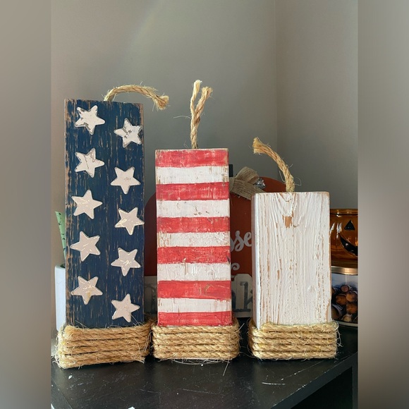 Primitive decor, USA blocks handmade wooden - Picture 2 of 4